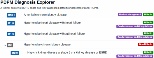 PDPM diagnosis explorer in SimpleAnalyzer