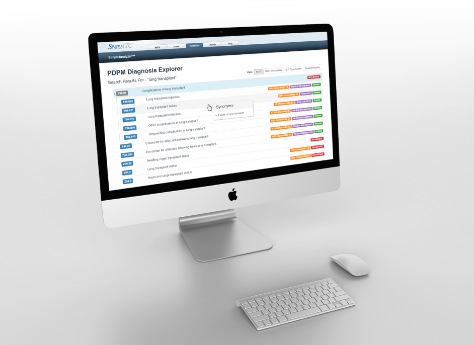 PDPM Diagnosis Explorer tool SimpleLTC